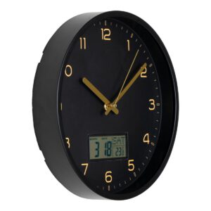 Amiens Wall - Wanduhr mit Digitalanzeige, Kunststoff, schwarz, geräuschloses Uhrwerk, rund, ø25 – Bild 3