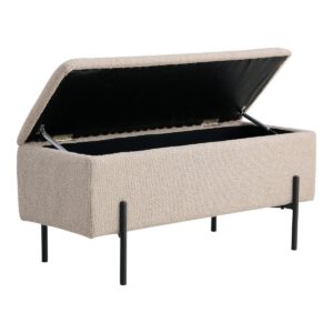 Watford Bench – Bank aus Bouclé mit Stauraum, beige mit schwarzen Beinen, 95 x 36,5 x 46 cm, HN1233 – Bild 4