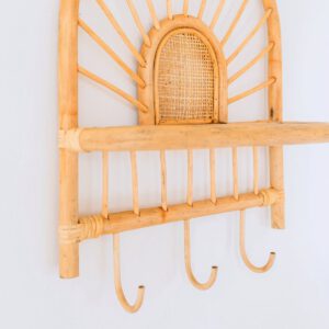 Rattan-Wandregal – Kleines Boho-Wandregal – Hängendes Rattan-Regal – Kleider- oder Schlüsselhaken – Handgefertigtes Regal aus Rattan (41 x 53 cm) BANTEN – Bild 4